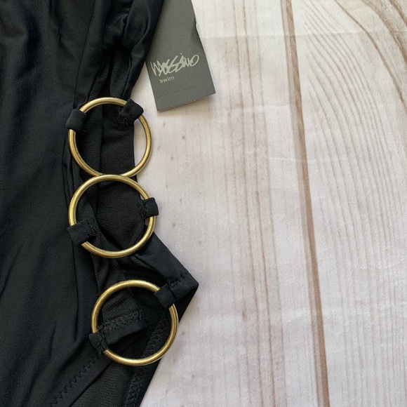 Mossimo One Piece Swimsuit Women's Size L Solid Black Cutout Sides Metal Rings - Picture 2 of 8